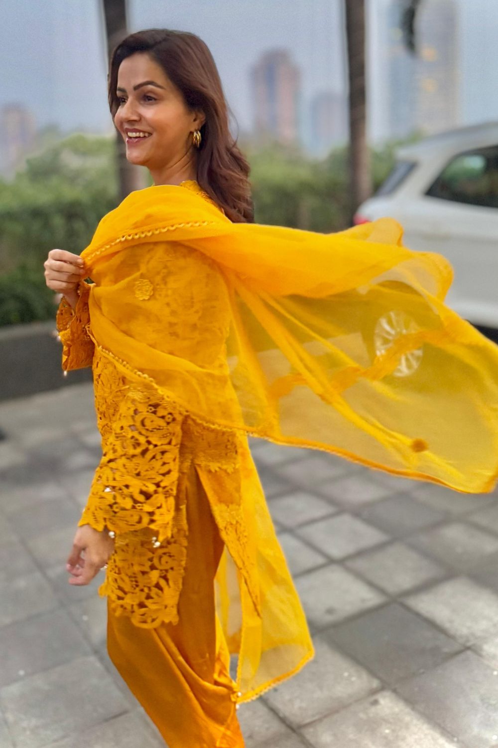 Rubina Dilaik In Our Devika Yellow Kurta Set