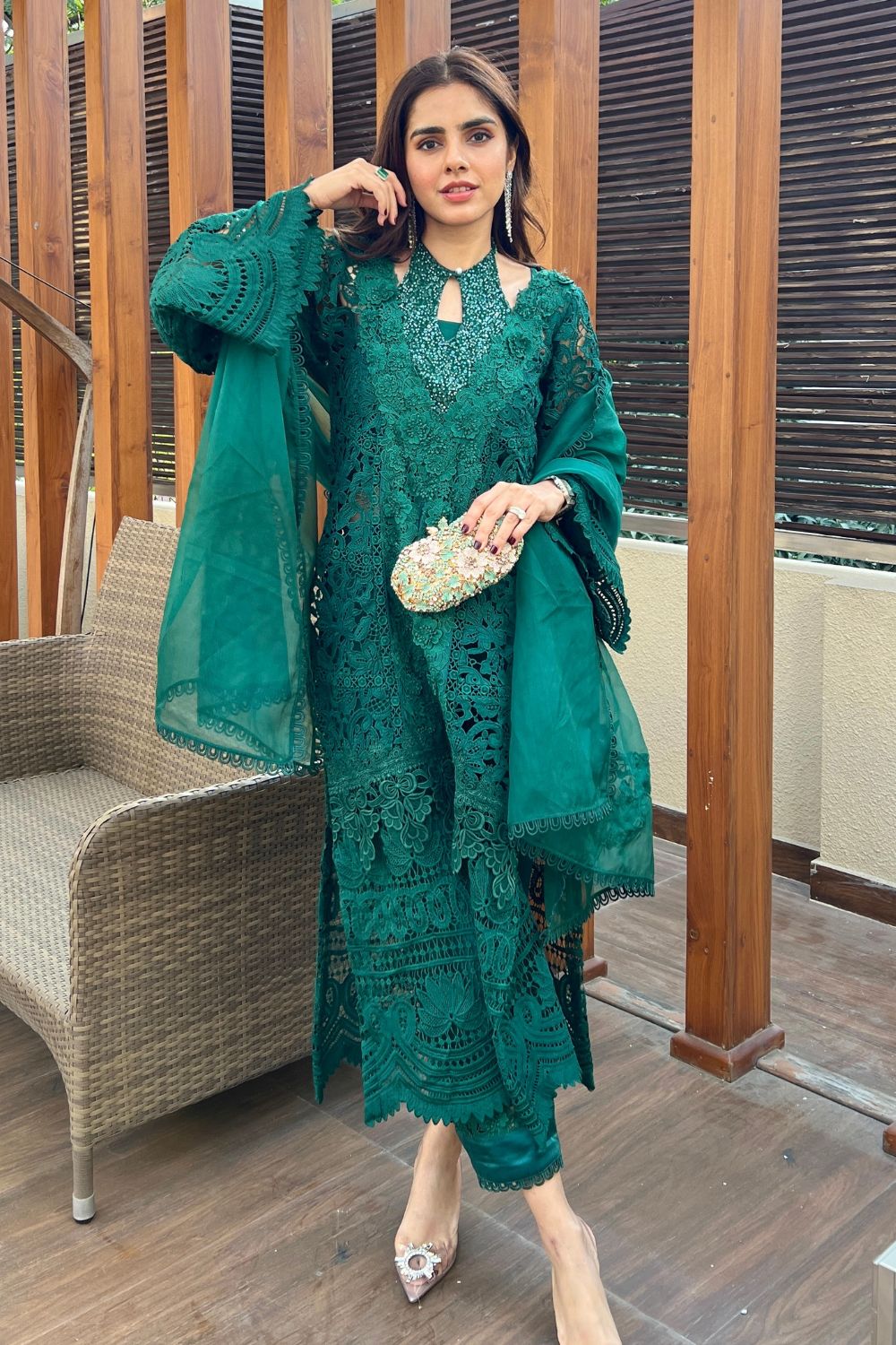 Sharnamli Mehra In Our Janvi Dark Green Kurta Set